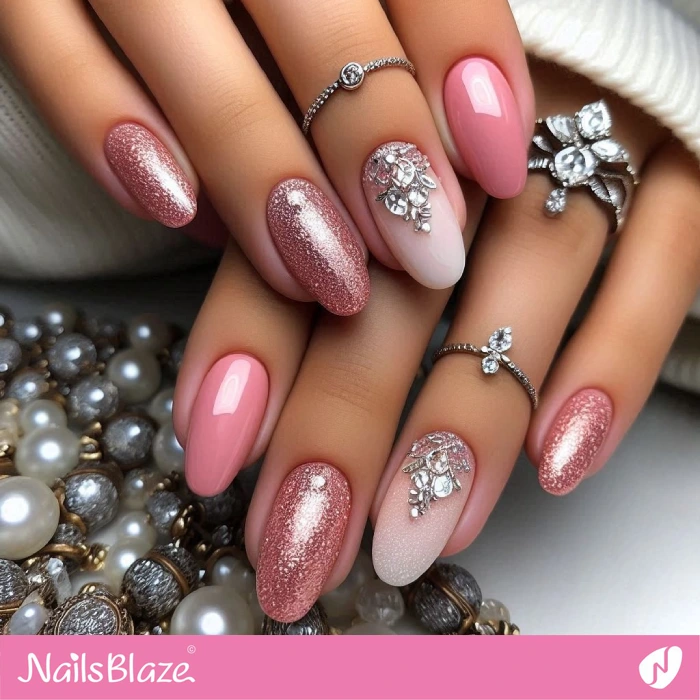 Baby Boomer Nails with Pink Glitter Design | Baby Boomer Nails - NB5045